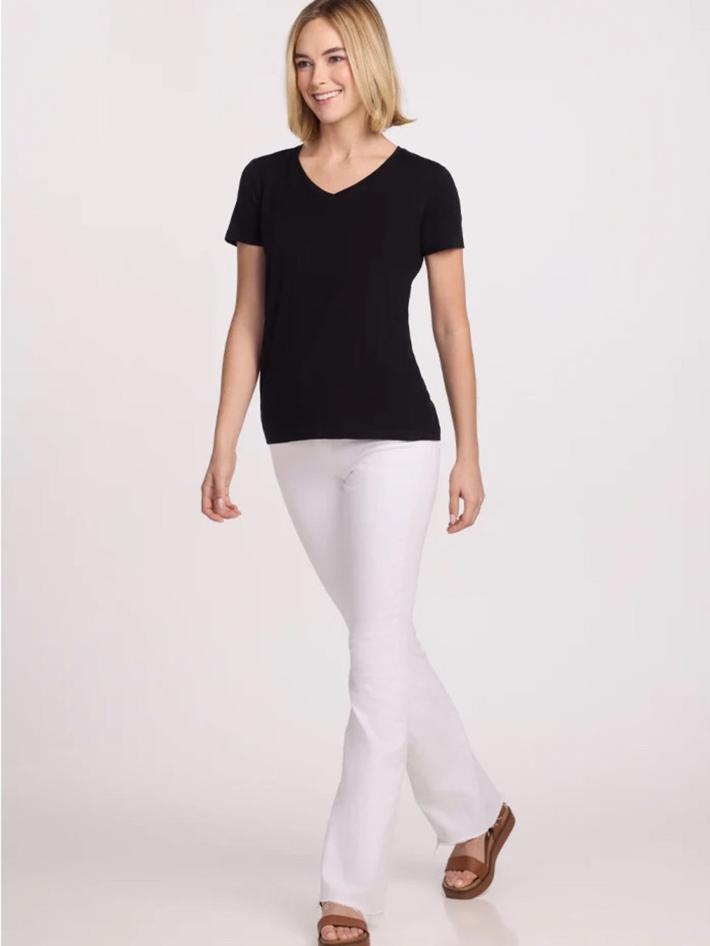 Woolx Junie All-Season Black V-Neck Women's Short Sleeve Tee - Picture 4 of 5
